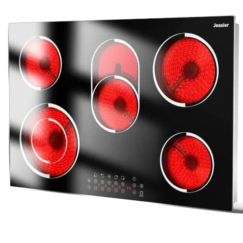 Jessier 30 Inch 8400W 5-Burner Electric Cooktop with Dual Ring & Timer | Built-in Ceramic Stovetop (29.13"x19.3" Cutout) thumbnail 1