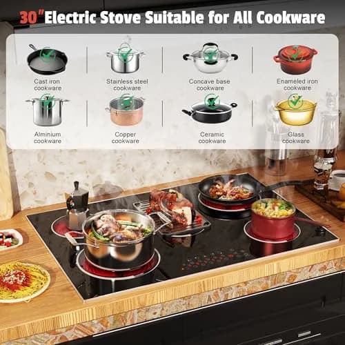 Jessier 30 Inch 8400W 5-Burner Electric Cooktop with Dual Ring & Timer | Built-in Ceramic Stovetop (29.13"x19.3" Cutout) thumbnail 8