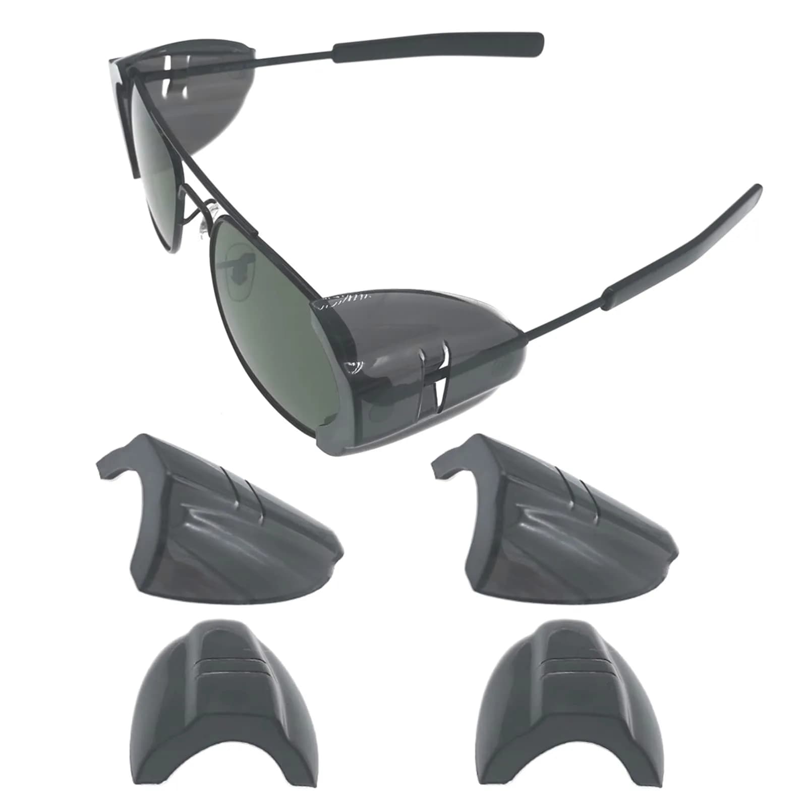 KMDJG Safety Glasses Side Shields | Slip-On L Size Fits Medium to Large Eyeglasses — 2 Pairs Transparent Black-l