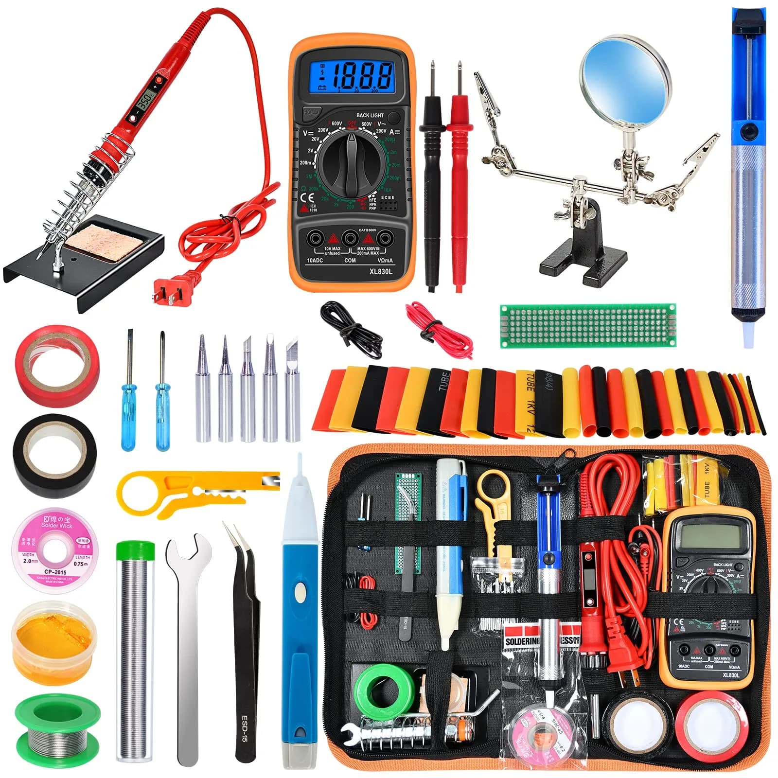 KYZHXVO 80W LCD Digital Soldering Iron Kit with Adjustable Temperature and Magnifying Glass | 200-450°C (392-842°F) - main product image