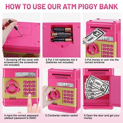 GuDoQi Electronic Piggy Bank for Kids 3-10 Years | Rose | 14.2cm (5.6in) x 20.6cm (8.1in) x 14.1cm (5.6in) thumbnail 5