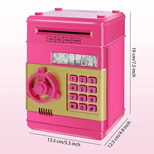 GuDoQi Electronic Piggy Bank for Kids 3-10 Years | Rose | 14.2cm (5.6in) x 20.6cm (8.1in) x 14.1cm (5.6in) thumbnail 2