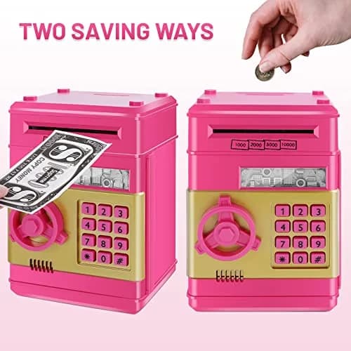GuDoQi Electronic Piggy Bank for Kids 3-10 Years | Rose | 14.2cm (5.6in) x 20.6cm (8.1in) x 14.1cm (5.6in) thumbnail 3