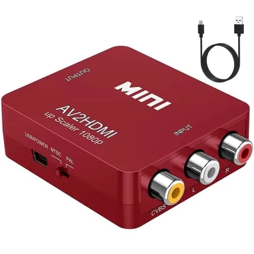 ABLEWE RCA to HDMI Converter 1080P | Plug & Play AV to HDMI Adapter for TV/PC/PS3/Xbox, Red — Red