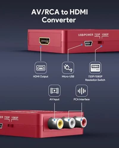 ABLEWE RCA to HDMI Converter 1080P | Plug & Play AV to HDMI Adapter for TV/PC/PS3/Xbox, Red thumbnail 2