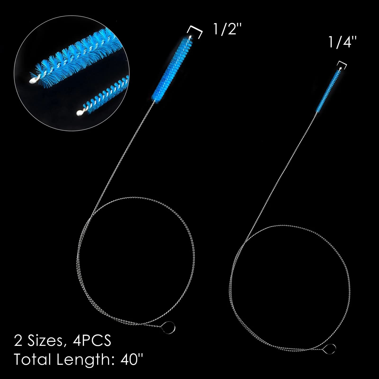 FOLUNUE 40-Inch Cleaning Brush Set (4 PCS, Blue) | Flexible Stainless Steel Handle for Drains & Tubes - view 7