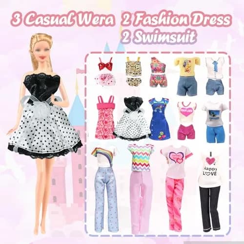 Carreuty 25-Piece Doll Clothes & Accessories Set for 11.5-inch Dolls | Hand-Woven Cotton Outfits & Plastic Accessories thumbnail 5