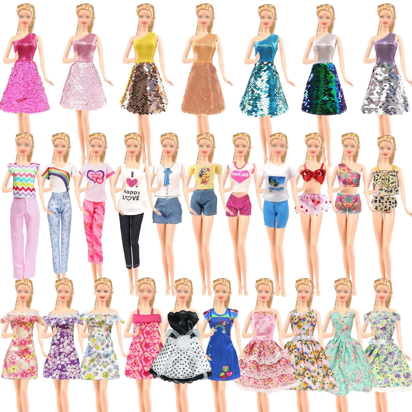 Carreuty 25-Piece Doll Clothes & Accessories Set for 11.5-inch Dolls | Hand-Woven Cotton Outfits & Plastic Accessories - view 7