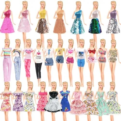 Carreuty 25-Piece Doll Clothes & Accessories Set for 11.5-inch Dolls | Hand-Woven Cotton Outfits & Plastic Accessories thumbnail 7