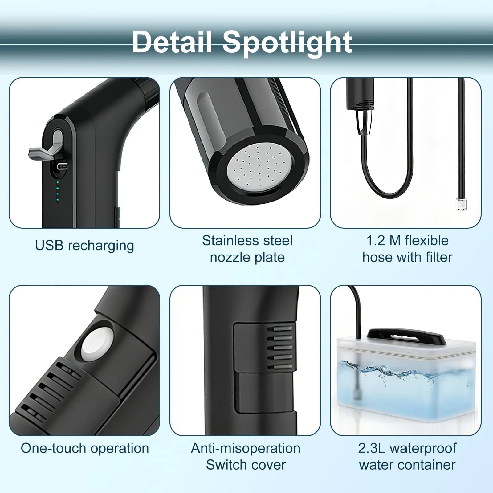 COSWE Electric Portable Bidet Sprayer Black 5000mAh | Travel-Friendly Hygiene Solution - view 3
