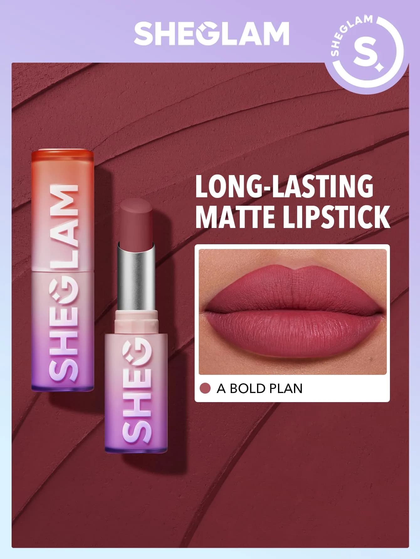 SHEGLAM Dynamatte Boom Waterproof Matte Lipstick Long Lasting Transfer Proof Lip Stick - A Bold Plan - view 2