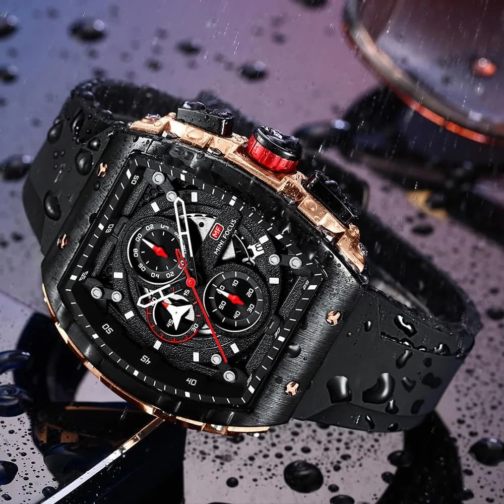 MF MINI FOCUS Men's Black_Golden Chronograph Watch 42mm | Luminous Quartz Wristwatch - view 2