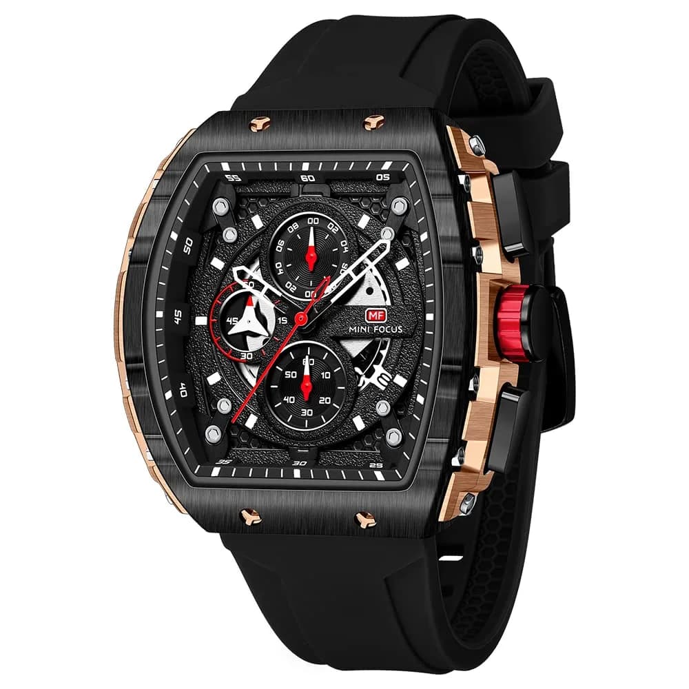 MF MINI FOCUS Men's Chronograph Watch 42mm (1.65 inches) | Water Resistant Luminous Quartz Wristwatch — Black_Golden