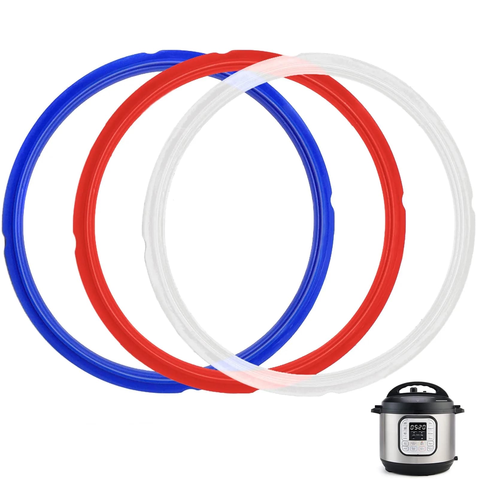 Fuator 3Qt Instant Pot Sealing Ring & Float Valve Caps | 3 Pack Clear, Red, Blue — 8Qt / 8Qt 3Color