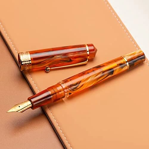 Asvine P20 Piston Fountain Pen Amber Resin, Extra Fine Nib Gold Trim | Smooth Writer Collection with Case Set thumbnail 5