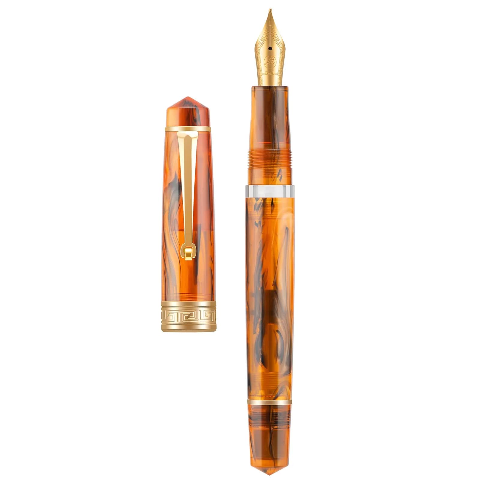 Asvine P20 Piston Fountain Pen Amber Resin, Extra Fine Nib Gold Trim | Smooth Writer Collection with Case Set — Amber