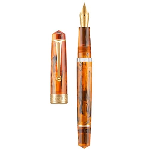 Asvine P20 Piston Fountain Pen Amber Resin, Extra Fine Nib Gold Trim | Smooth Writer Collection with Case Set - main product image