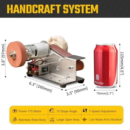 NuoDunco 3-in-1 Mini Belt Sander 7-Speed Knife Sharpener Bench Grinder | 110-220V, 7-Speed, Stainless Steel, 1.3kg thumbnail 2
