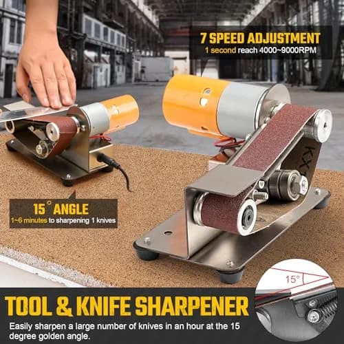 NuoDunco 3-in-1 Mini Belt Sander 7-Speed Knife Sharpener Bench Grinder | 110-220V, 7-Speed, Stainless Steel, 1.3kg thumbnail 3