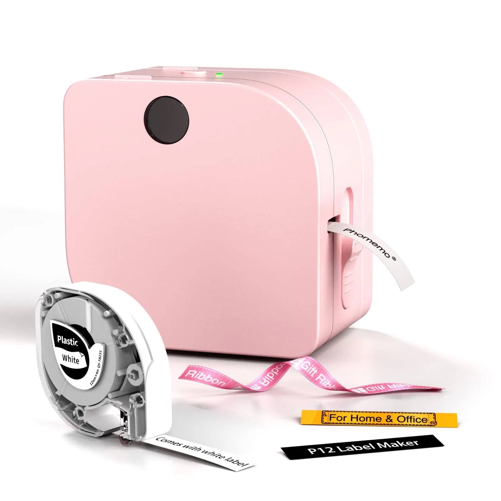 Phomemo P12 Bluetooth Label Maker Machine with Tape, Portable Mini Thermal Transfer Printer for Organizing, Pink (180g, 4.09" L x 3.52" W x 2.7" H) — Pink