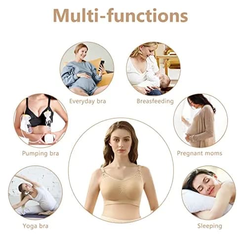 4HOW Hands-Free Pumping & Nursing Bra XX-Large Black+beige | Versatile 4-in-1 Design for Breastfeeding Mothers thumbnail 6