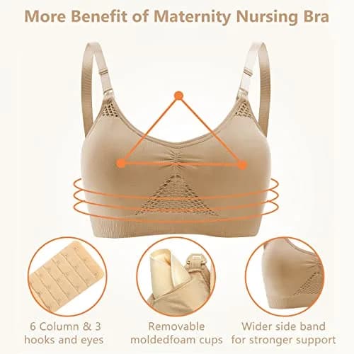 4HOW Pumping & Nursing Bra for Breastfeeding, Hands-Free Pumping, Adjustable Fit, Black+Beige, Large thumbnail 5