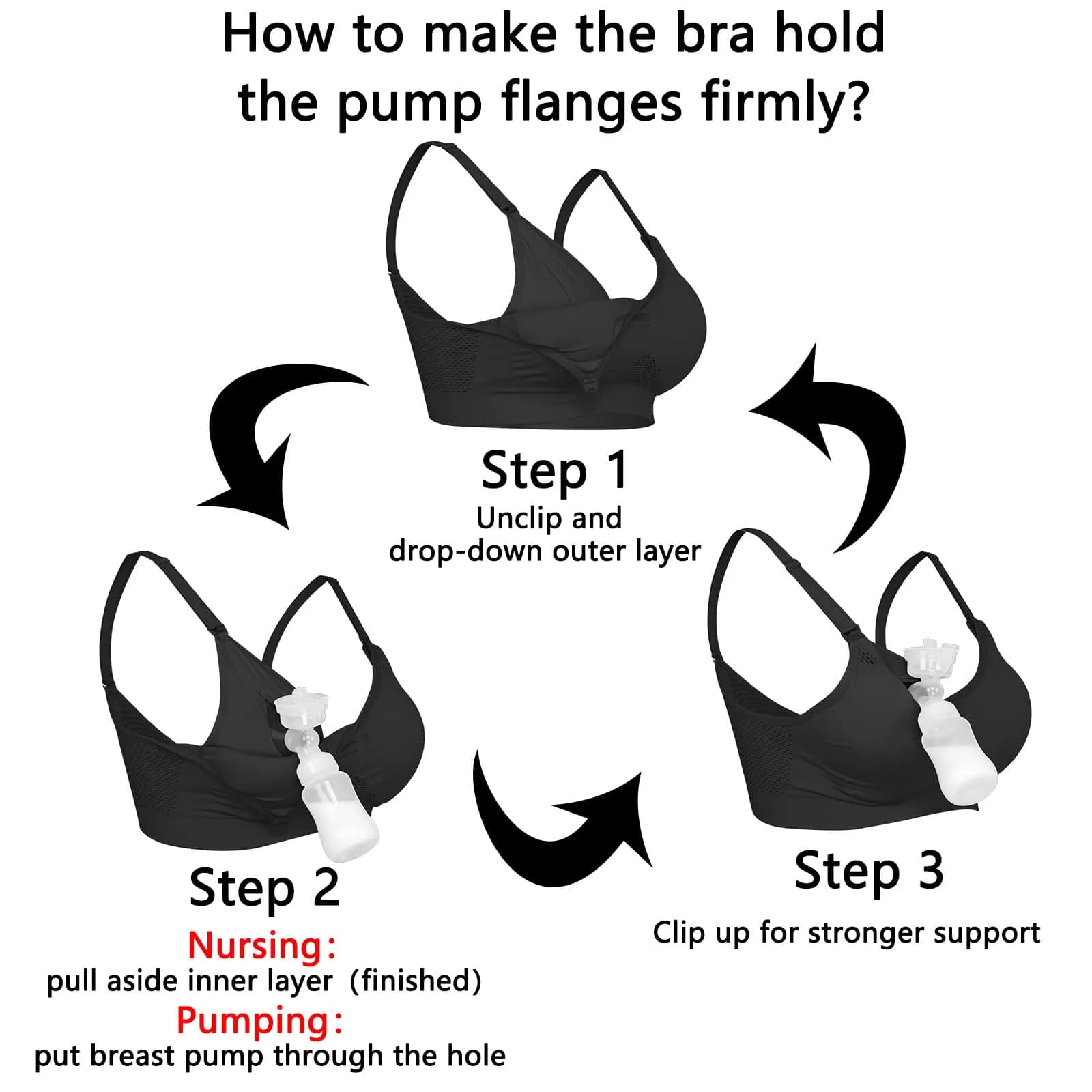4HOW Hands-Free Pumping & Nursing Bra for Breastfeeding Moms - XX-Large, Black (2-Piece Set) - view 2