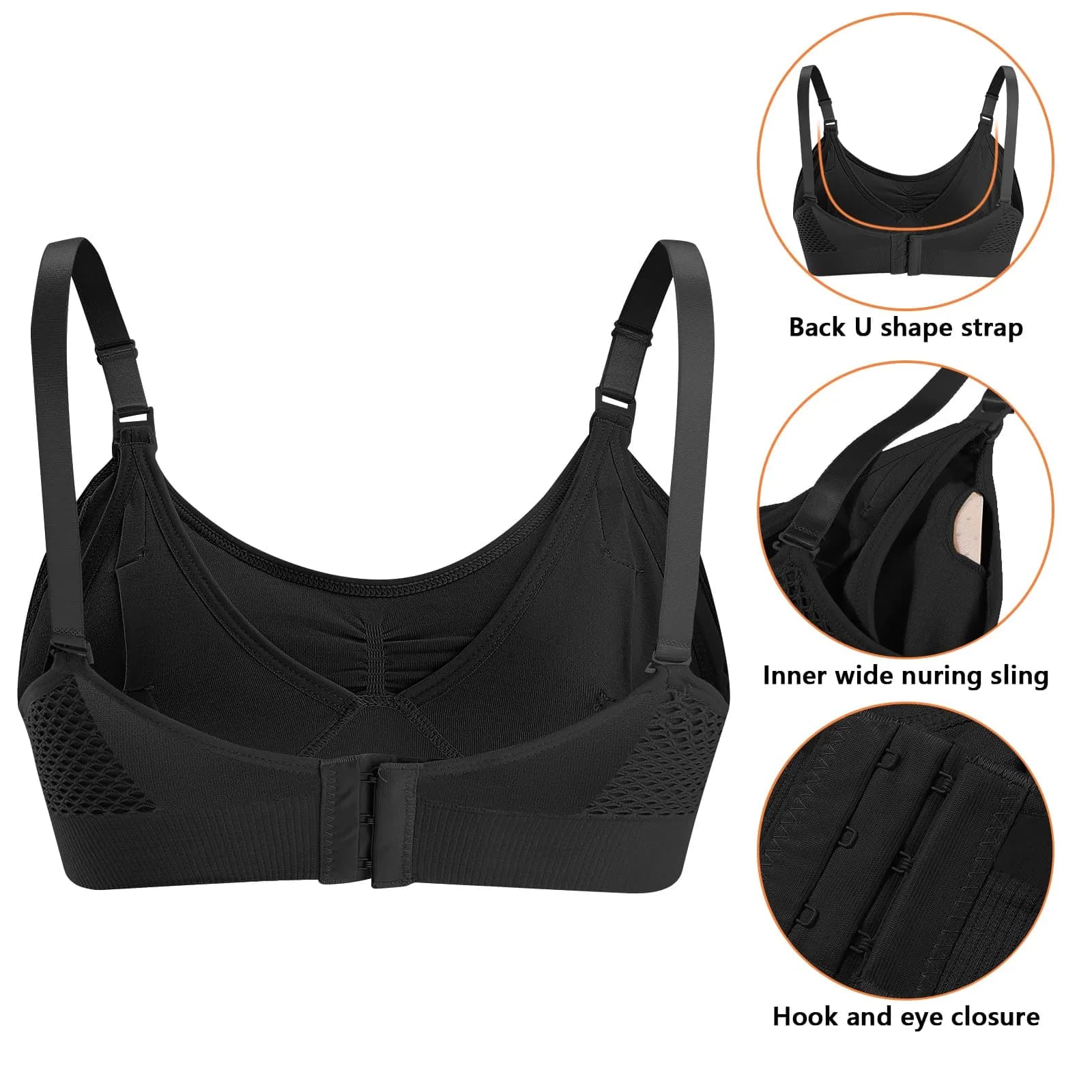 4HOW Hands-Free Pumping & Nursing Bra for Breastfeeding Moms - XX-Large, Black (2-Piece Set) - view 3