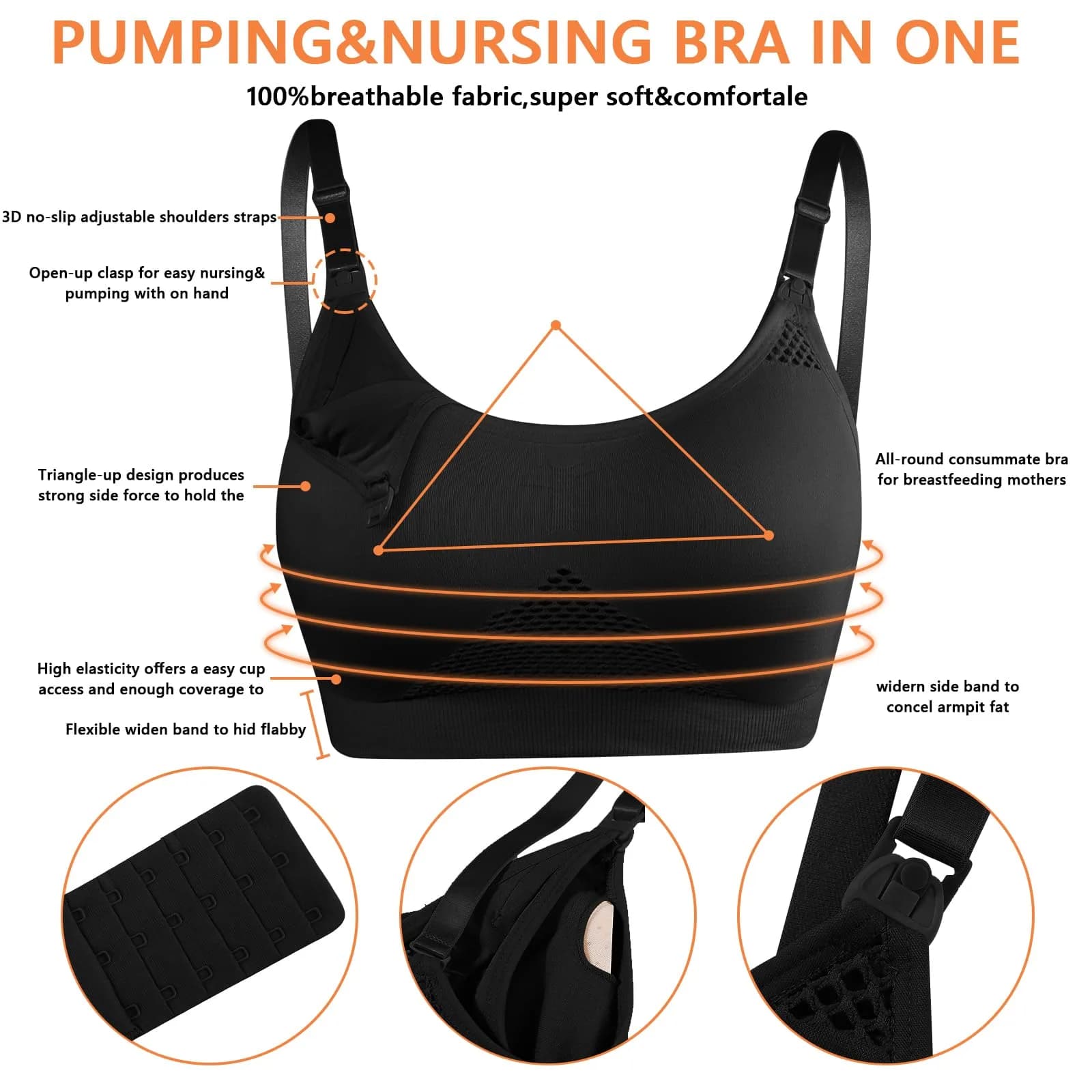 4HOW Hands-Free Pumping & Nursing Bra for Breastfeeding Moms - XX-Large, Black (2-Piece Set) - view 4