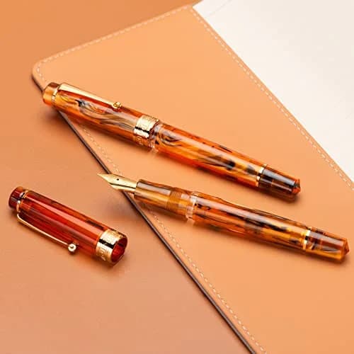 Asvine P20 Piston Fountain Pen Amber Resin Medium Nib Gold Trim | Smooth Writer Collection with Case Set thumbnail 7