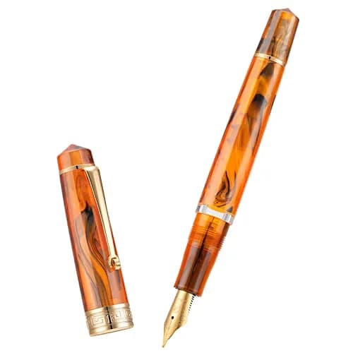 Asvine P20 Piston Fountain Pen Amber Resin Medium Nib Gold Trim | Smooth Writer Collection with Case Set thumbnail 3