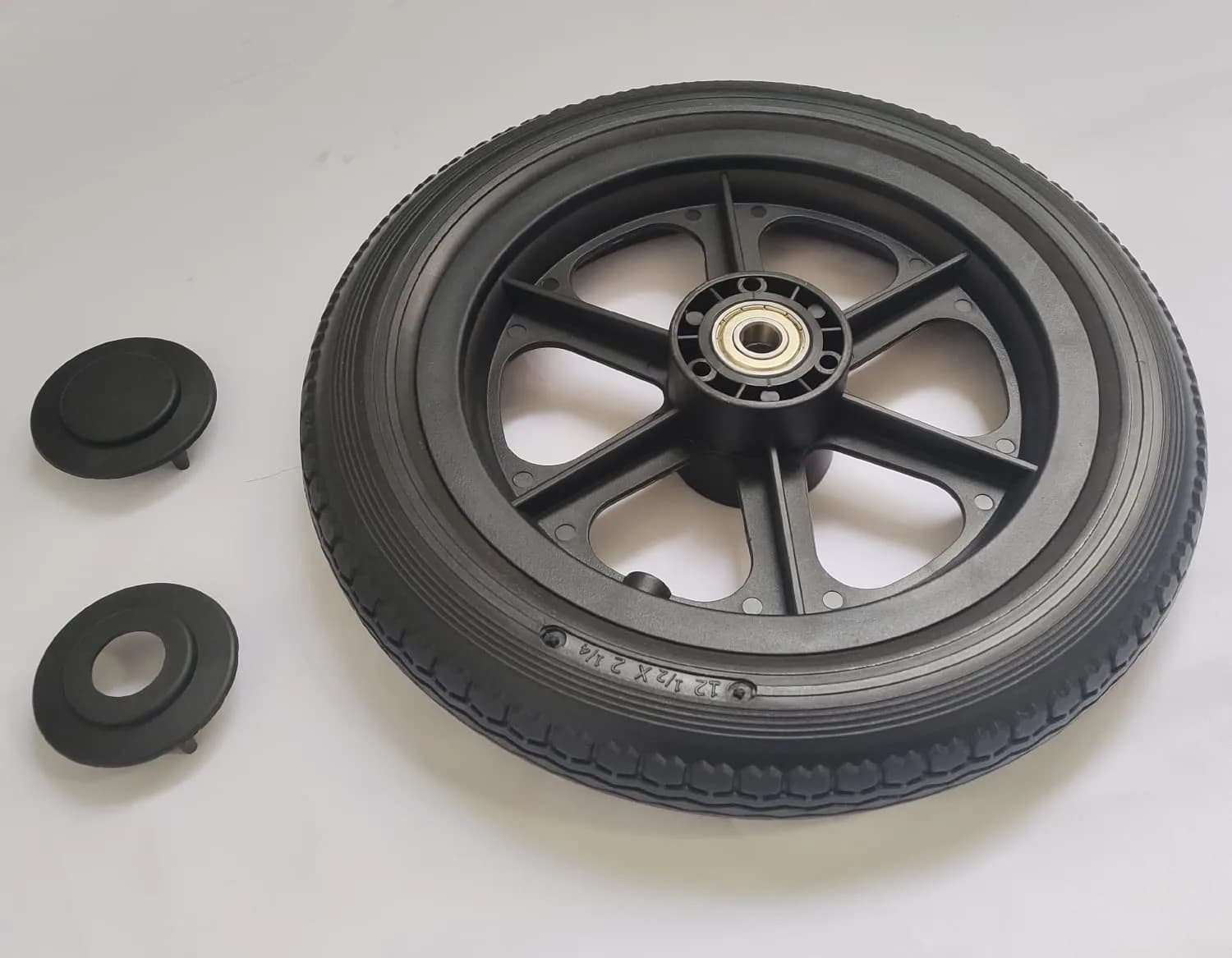 ComsenMed 12-inch Rear Wheel 30.48cm (12.5 x 2.25 inches) | Puncture-Proof Solid Urethane Foam Tire with Bearings — Black