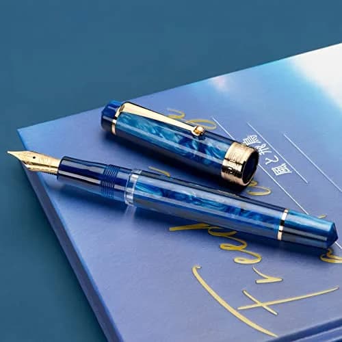 Asvine P20 Piston Fountain Pen Galaxy Blue Resin, Iridium Extra Fine Nib Gold Trim with Case Set | Smooth Writer thumbnail 4