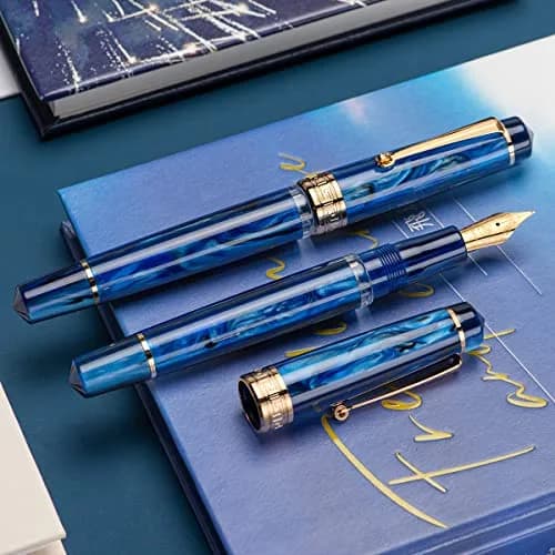 Asvine P20 Piston Fountain Pen Galaxy Blue Resin, Iridium Extra Fine Nib Gold Trim with Case Set | Smooth Writer thumbnail 7