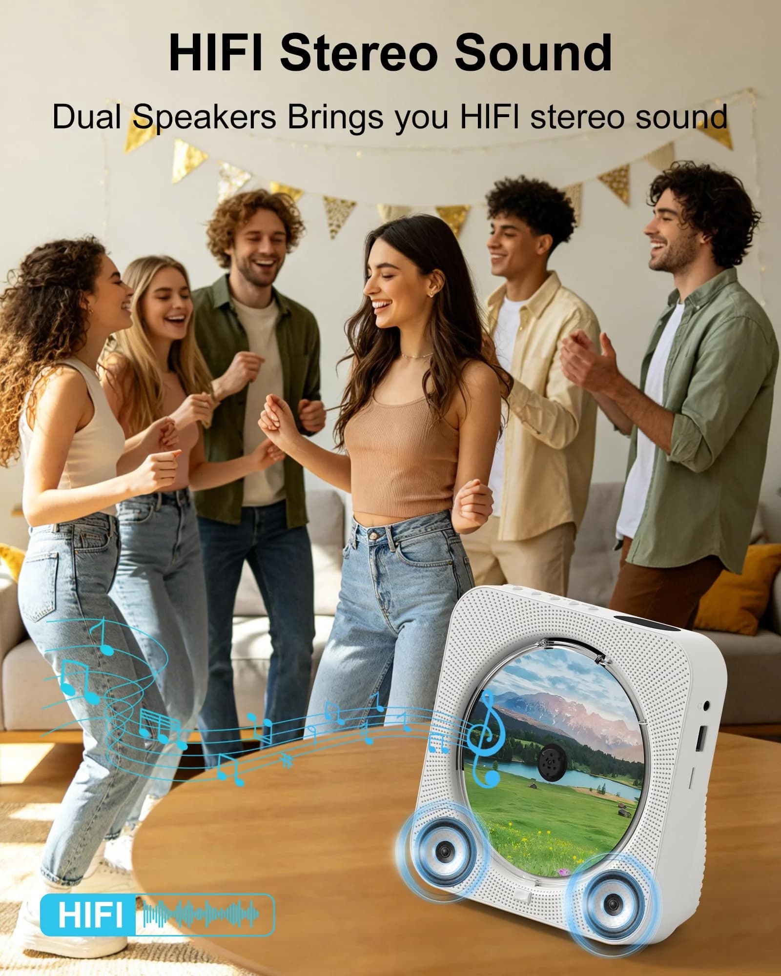 MICOCIOUS Bluetooth CD Player with Speakers 16.7cm (6.57in) White | Desktop Kpop Music Player with FM Radio, AUX, USB, TF Card - view 5