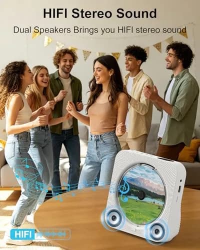 MICOCIOUS Bluetooth CD Player with Speakers 16.7cm (6.57in) White | Desktop Kpop Music Player with FM Radio, AUX, USB, TF Card thumbnail 5