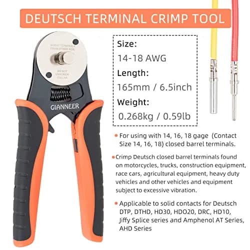 GIANNEER Deutsch Crimp Tool Closed Barrel Crimper 14-18 AWG | Precise, Durable, Automotive Use thumbnail 5