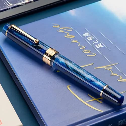 Asvine P20 Galaxy Blue Fountain Pen Piston Filling, Fine Point Smooth Writer with Gift Case | 0.5mm Nib thumbnail 5