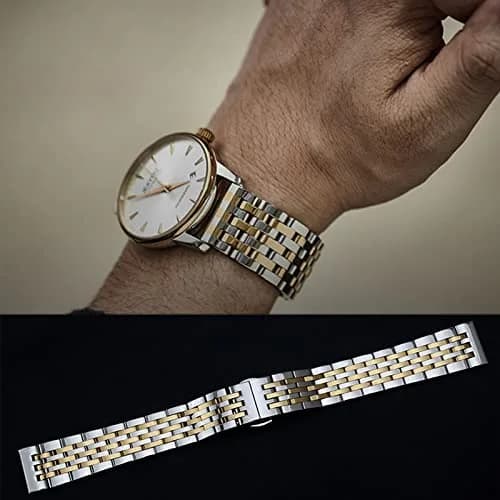 Niziruoup 19mm Stainless Steel Watch Band Two-Tone Silver Gold | Adjustable Metal Bracelet Strap for Smartwatches & Traditional Watches thumbnail 4