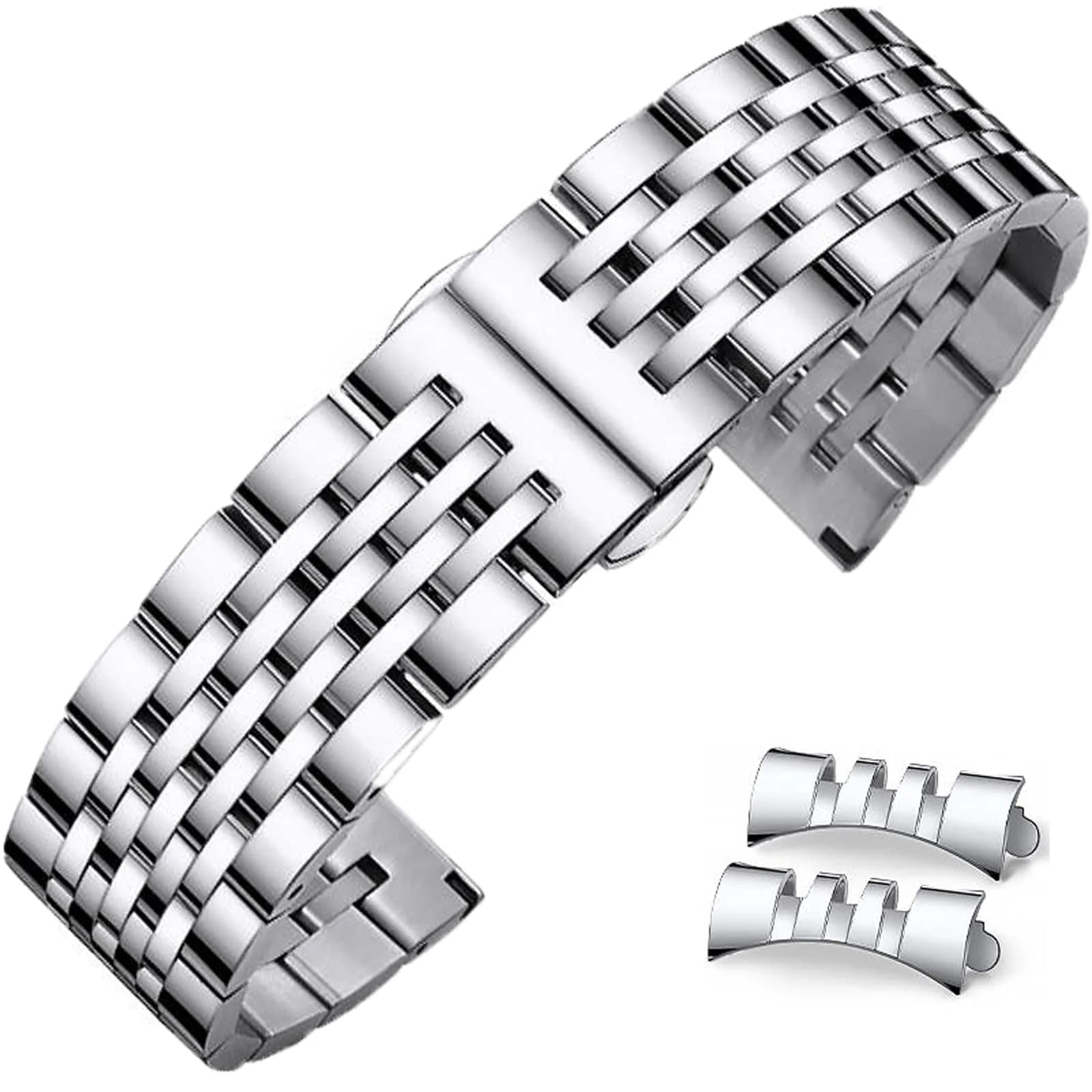 Niziruoup 19mm Stainless Steel Watch Band Two-Tone Silver Gold | Adjustable Metal Bracelet Strap for Smartwatches & Traditional Watches — Silver / 19mm