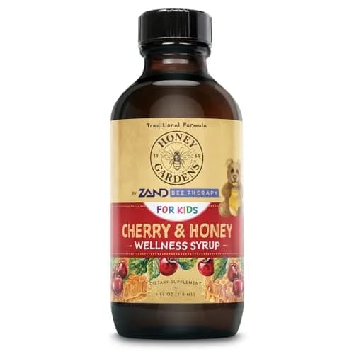 ZAND Honey Gardens Kids Cherry & Honey Throat Syrup | Herbal Raw Honey Formula for Kids, 24 Servings, 4 FL Oz thumbnail 1