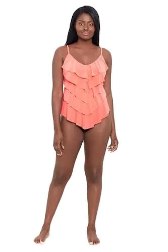 Trimshaper Womens Five Tiered Adjustable Rachel Swim Tankini Top with Molded Cups and Bra Support, Coral, 18 | Supportive & Stylish Swimwear thumbnail 1