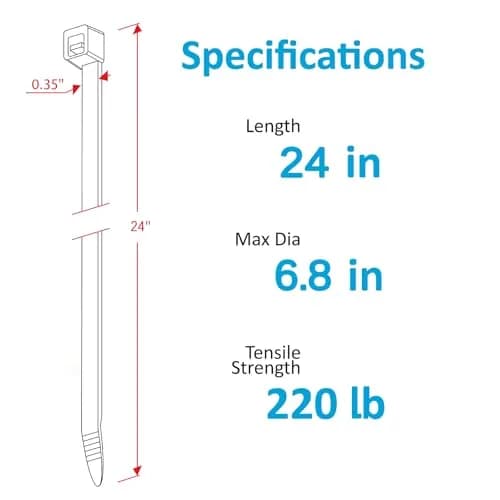 ANOSON Heavy Duty Cable Ties 24 inch | 220 lb Tensile Strength, 250 Pack, Black thumbnail 2