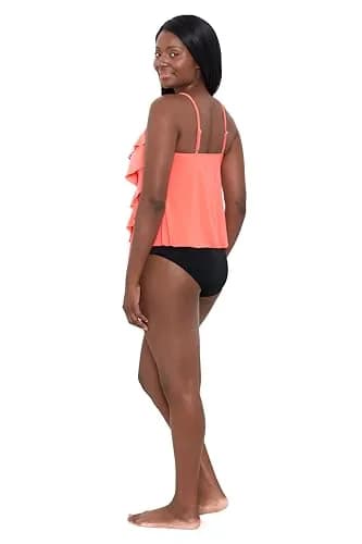 Trimshaper Womens Five Tiered Adjustable Rachel Swim Tankini Top with Molded Cups and Bra Support, Coral, 14 | Supportive, Adjustable, Full Coverage thumbnail 2