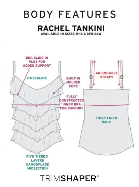 Trimshaper Womens Five Tiered Adjustable Rachel Swim Tankini Top with Molded Cups and Bra Support, Coral, 14 | Supportive, Adjustable, Full Coverage thumbnail 3