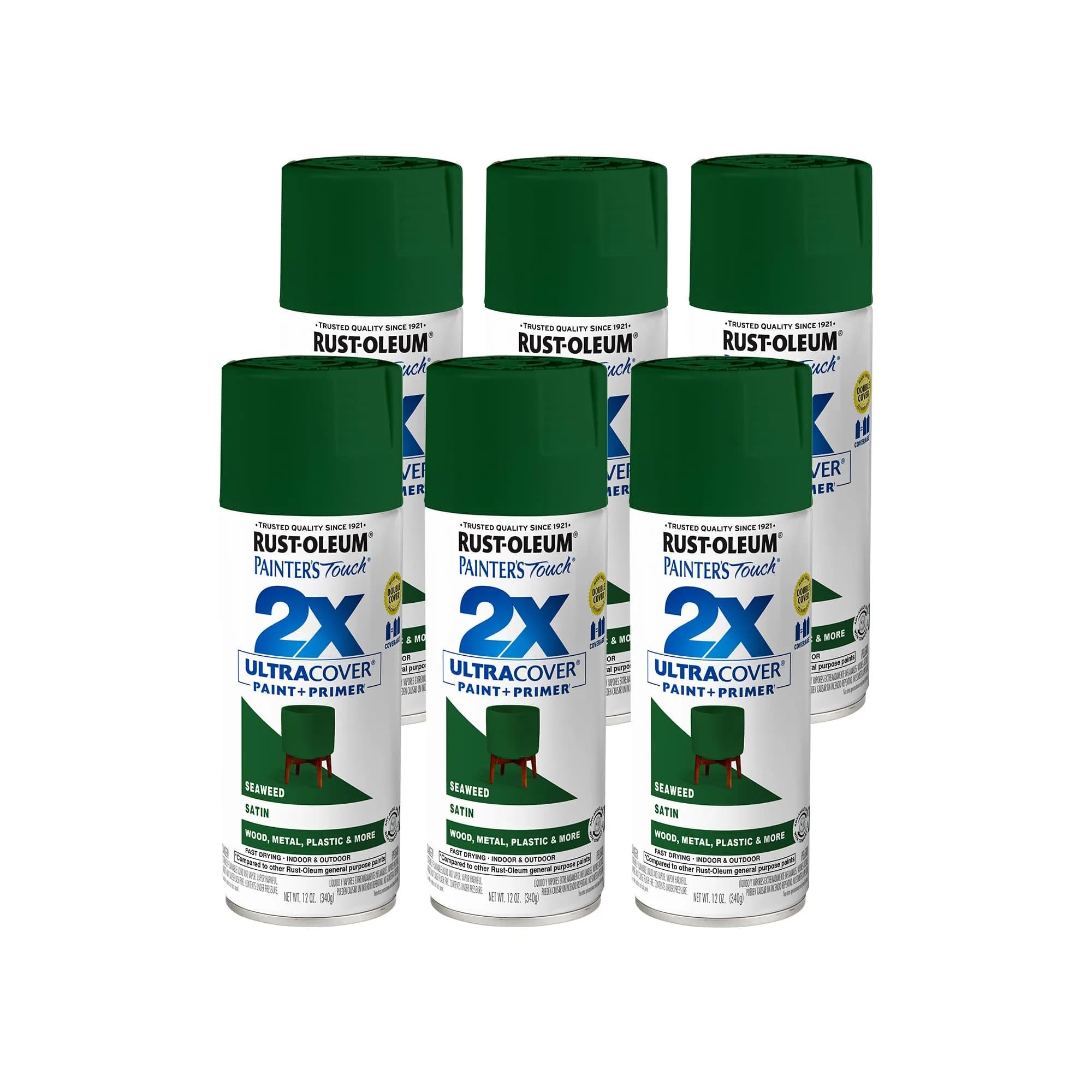 Rust-Oleum Painter's Touch 2X Satin Seaweed Spray Paint, 12 Oz (Pack of 6) - main product image