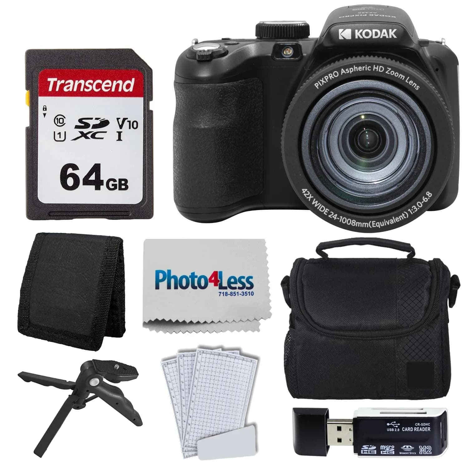 Kodak PIXPRO AZ425 Digital Camera Bundle with 64GB Card, Case & Tripod | 20MP CCD Sensor, 42x Optical Zoom, 1080p HD Video - main product image