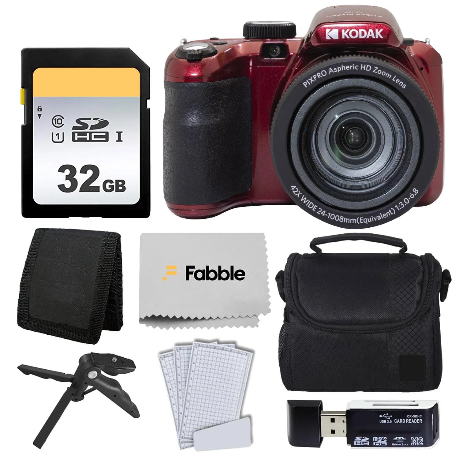Kodak PIXPRO AZ425 Digital Camera with 42x Optical Zoom, 20MP CCD Sensor, 64GB Card & Accessories (Red) - main product image