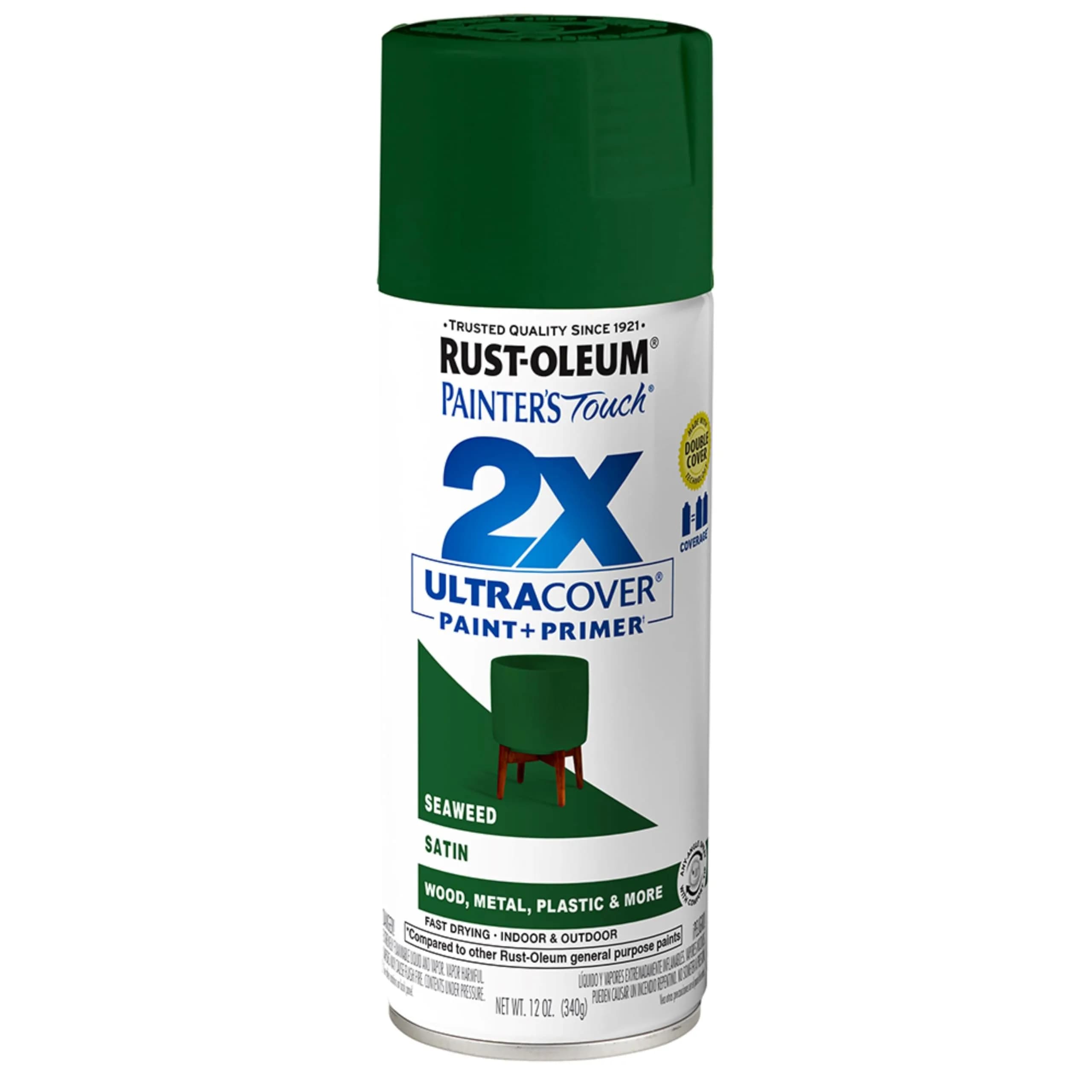 Rust-Oleum Painter's Touch 2X Ultra Cover Spray Paint, Satin Seaweed, 12 Oz Can - main product image
