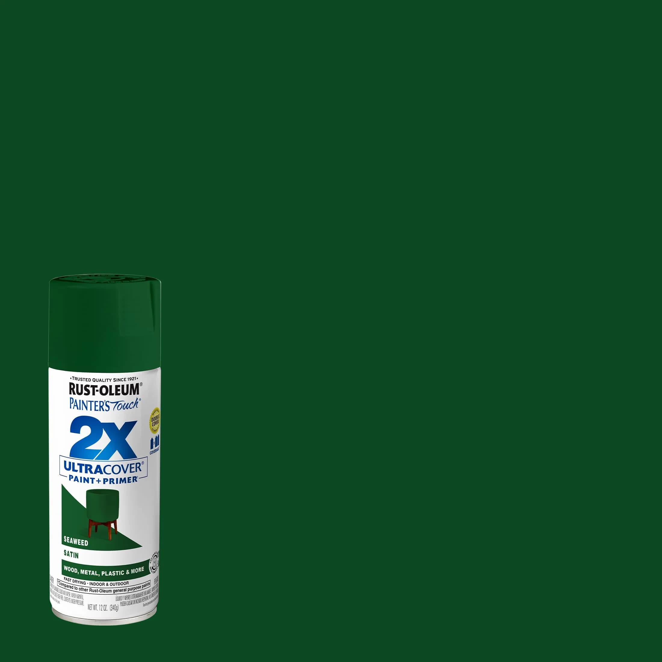 Rust-Oleum Painter's Touch 2X Ultra Cover Spray Paint, Satin Seaweed, 12 Oz Can - view 2